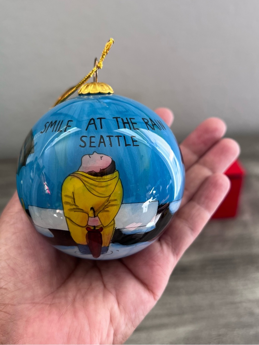 Beth Logan "Smile At The Rain" Seattle hand painted glass ornament